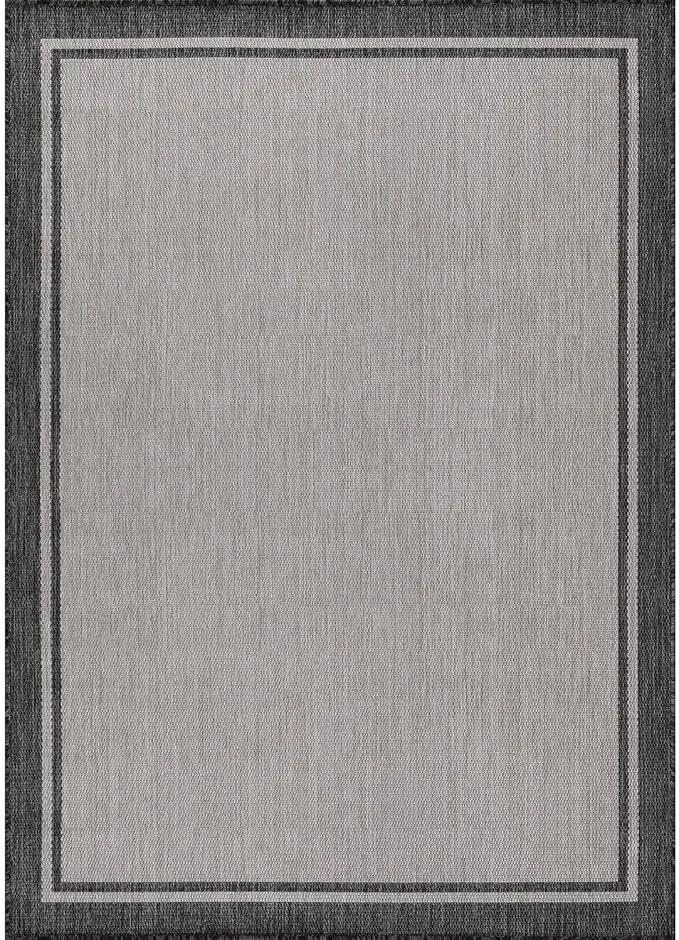 CAMILSON Indoor Outdoor Rug, 8x10 Bordered Gray Modern Area Rugs for Indoor and Outdoor Patios, Kitchen and Hallway Mats, Washable Porch Deck Outside Carpet (Bordered Grey, 8 x 10) by GreenHaven Gardens