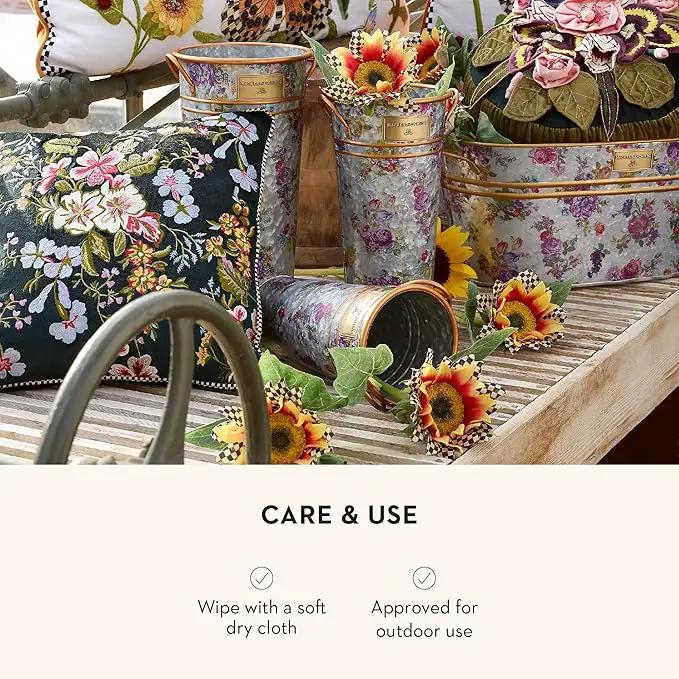 MACKENZIE-CHILDS Galvanized Flower Buckets, Decorative Metal Buckets, Flower Market, Set of 3 by GreenHaven Gardens