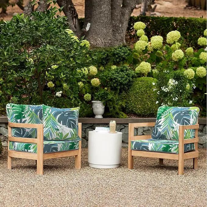 LVTXIII Outdoor Deep Seat Cushion Patio Seat and Back Cushion Set Seasonal Chair Cushion for Dining Arm Chairs, Wicker Chairs and Garden Furniture Decoration, 22"x22"x4", Islamorada Blue Green by GreenHaven Gardens