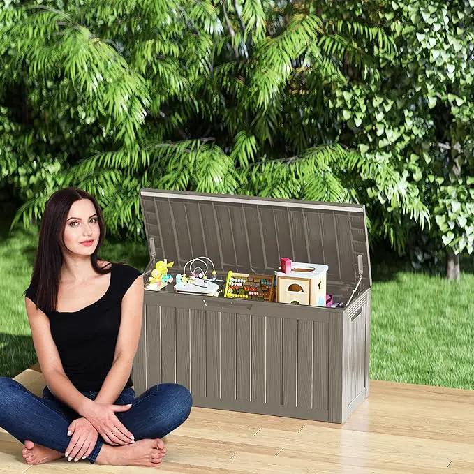80 Gallon Outdoor Storage Box Waterproof Lockable Resin Deck Box Large, Patio Storage Bin for Pool Accessories Cushion Furniture, Garden Tools, UV-Resistant Outside Delivery Grey by GreenHaven Gardens