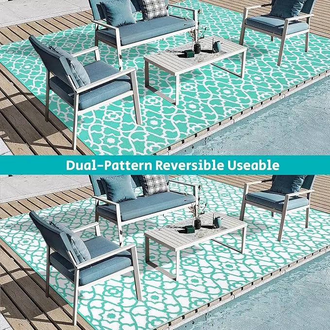 HEBE Outdoor Rug Waterproof 9x12, Reversible Plastic Straw Rug RV Camping Rug, Indoor Outdoor Patio Mat Clearance, Outside Carpet for Porch,Deck,Camper,Balcony,Backyard,Picnic by GreenHaven Gardens