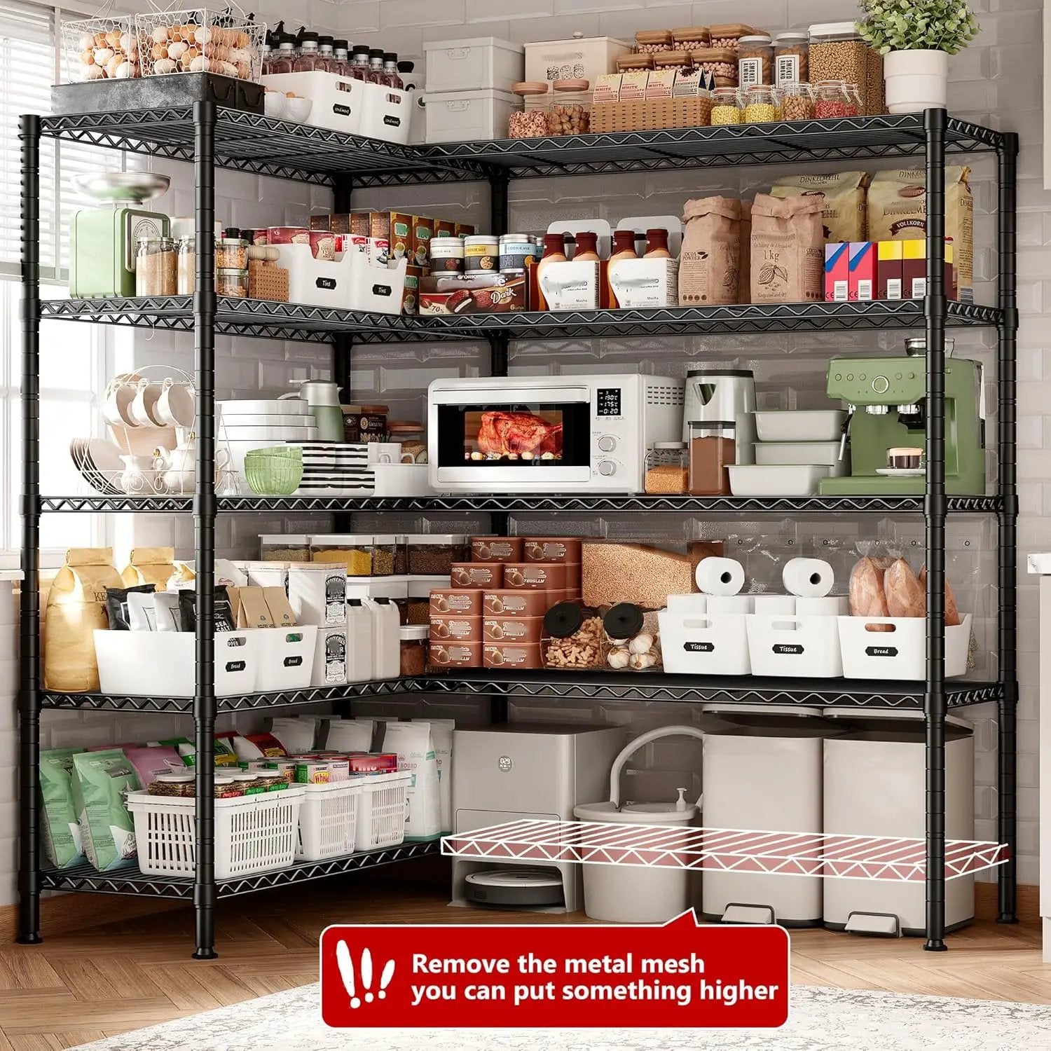 REIBII 72.8" W Storage Shelves Load 1600LBS, 5 Tier Metal Shelving Unit Wire Shelving for Storage Rack Heavy Duty Metal Shelves for Garage Pantry Kitchen, 17.7" D x 72.8" W x 70.9" H by GreenHaven Gardens