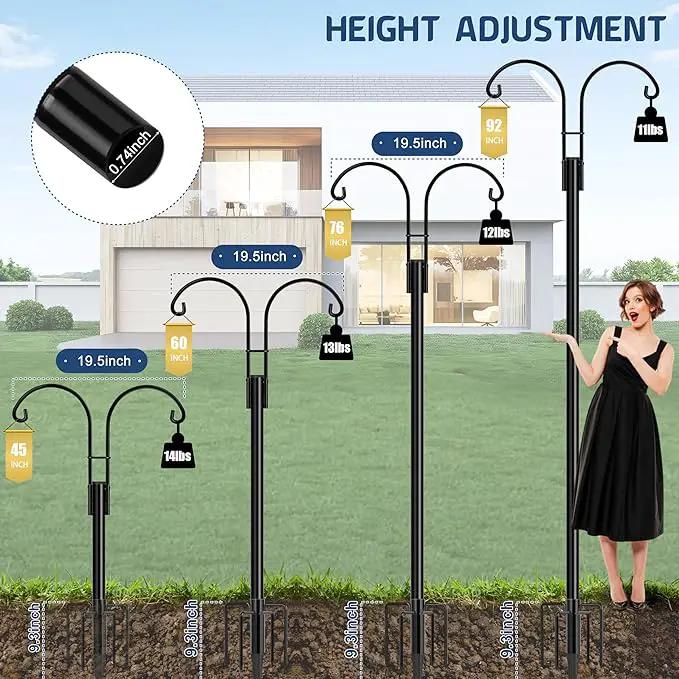Ottsuls Bird Feeder Pole, 2 Pack 92 INCH Double Shepherds Hooks for Outdoor, Garden Pole with 5 Base Prongs Heavy Duty Planter Hooks for Hanging Plant Baskets, Lantern, Hummingbird Feeder by GreenHaven Gardens