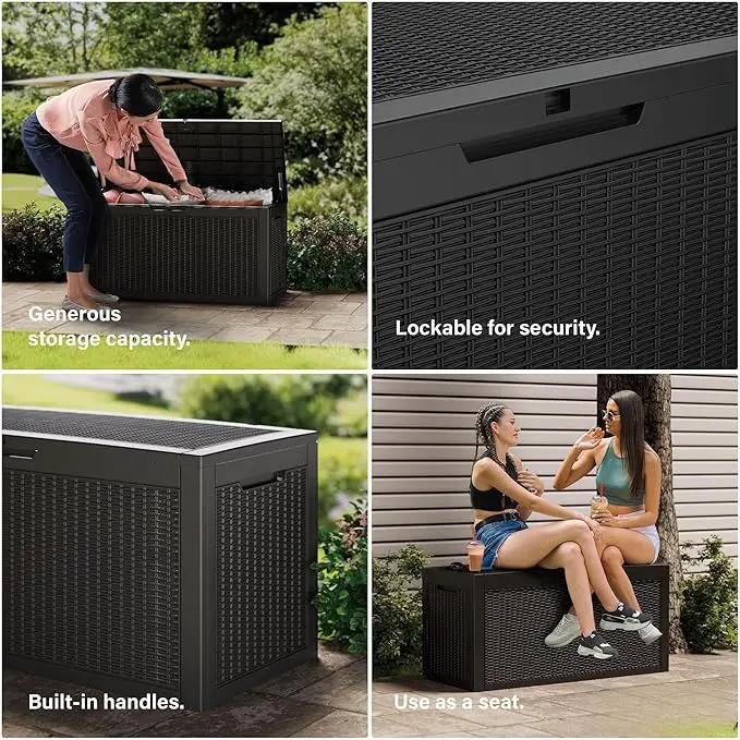 100 Gallon Resin Deck Box, Waterproof Outdoor Storage Bin for Patio Furniture, Pool Accessories, and Garden Tools, Lockable & UV-Resistant, Black by GreenHaven Gardens
