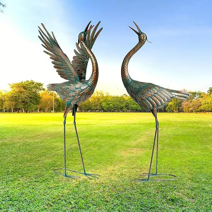 chisheen Crane Garden Statues Outdoor Metal Heron Yard Art Crane for Garden Sculptures Patio Lawn Ornaments,Set of 2 by GreenHaven Gardens