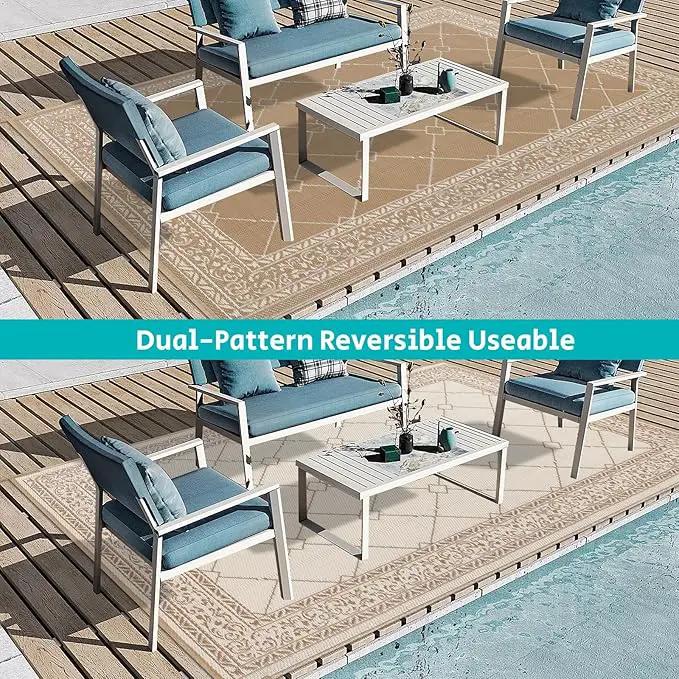 HEBE Outdoor Rug Waterproof 6x9, Plastic Straw Rug Camping Rug, Reversible Outdoor Patio Rugs RV Mat Clearance, Indoor Outside Floor Carpet for Porch,Deck,Camper,Balcony,Backyard by GreenHaven Gardens