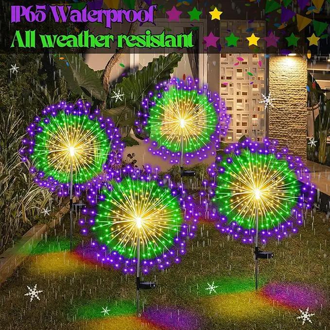 4th of July Decorations Outdoor 4 Pack Solar Power Yard Firework Lights Patriotic Garden Waterproof Solar Lights with 180 LED 8 Modes for Independence Day Party Decoration(Green, Yellow, Purple) by GreenHaven Gardens