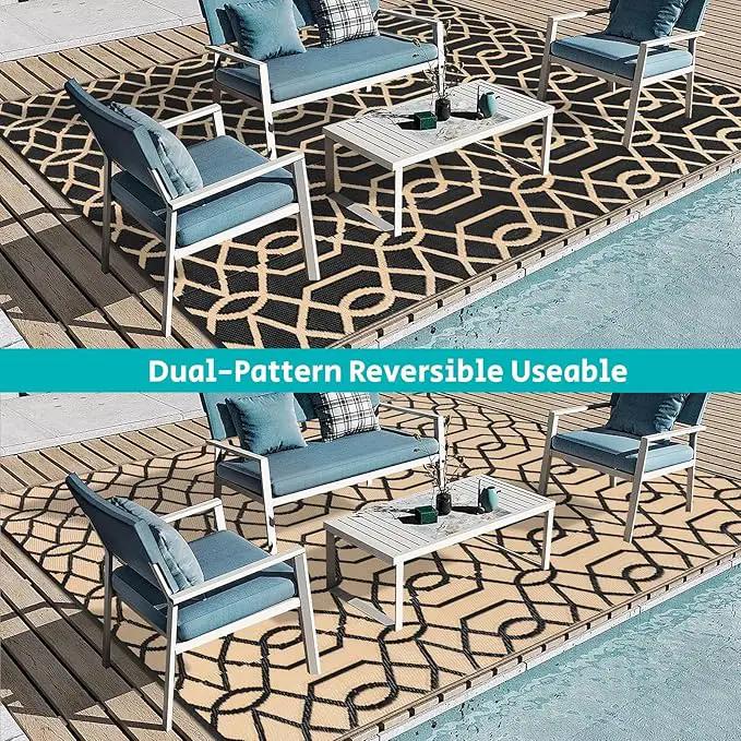 HEBE Outdoor Rug Waterproof 8x10, Reversible Plastic Straw Rug RV Camping Rug, Indoor Outdoor Patio Mat Clearance, Outside Carpet for Porch,Deck,Camper,Balcony,Backyard,Picnic by GreenHaven Gardens