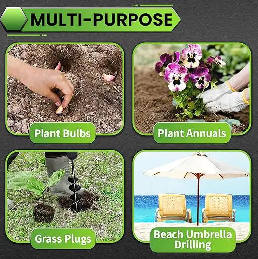 SYITCUN Auger Drill Bit for Planting 3"x16.5" Solid Shaft Garden Spiral Drill Bit for Bulb Bedding, Post Hole Auger for 3/8” Hex Drive Drill by GreenHaven Gardens