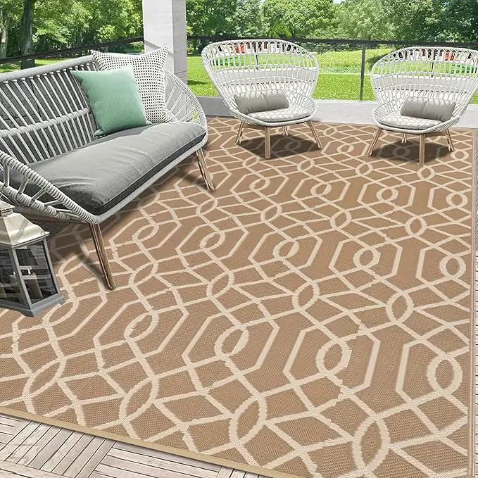 HEBE Outdoor Rug Waterproof 6x9, Reversible Plastic Straw Rug RV Camping Rug, Indoor Outdoor Patio Mat Clearance, Outside Carpet for Porch,Deck,Camper,Balcony,Backyard,Picnic by GreenHaven Gardens