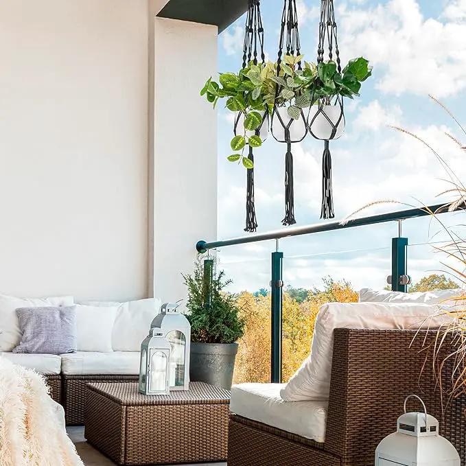 Sorbus Macrame Plant Hanger (4 Pack) Indoor Outdoor Hanging Plant Pots Cotton Rope, Elegant for Home, Patio, Garden (Black) by GreenHaven Gardens