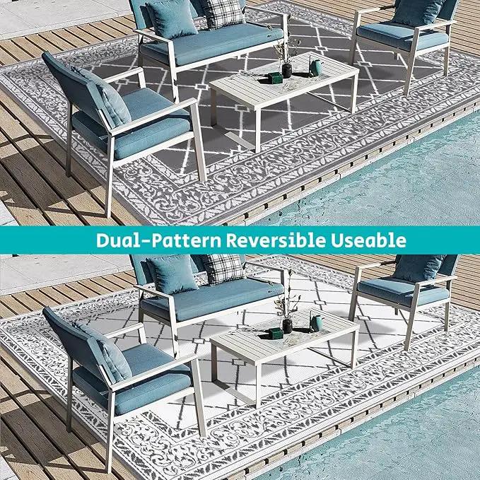 HEBE Outdoor Rug Waterproof 8x10, Reversible Plastic Straw Rug RV Camping Rug, Indoor Outdoor Patio Mat Clearance, Outside Carpet for Porch,Deck,Camper,Balcony,Backyard,Picnic by GreenHaven Gardens
