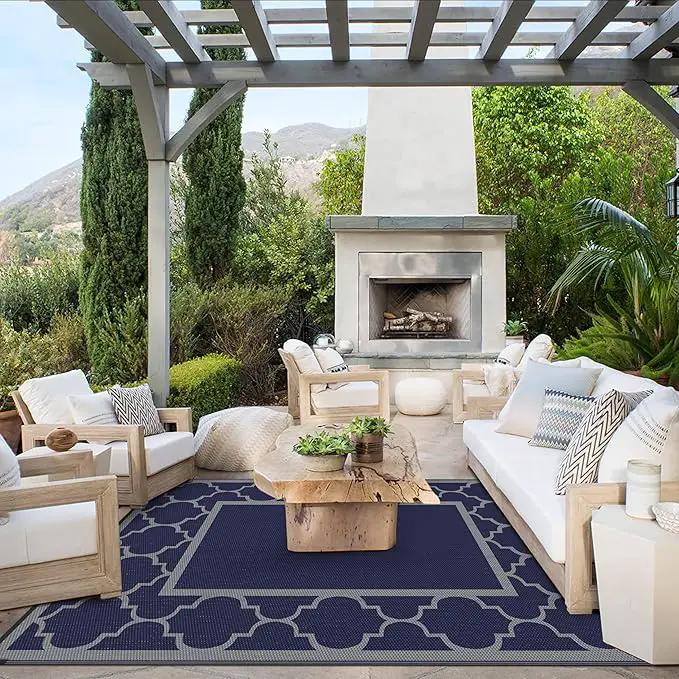 GENIMO 4 ' x 6 ' Outdoor Rug for Patio Clearance, Waterproof Indoor Outdoor Plastic Straw Rugs Carpet, Reversible Outside Area Rv Mat for Camping, Balcony Porch, Deck, Picnic, Beach (Blue & Gray) by GreenHaven Gardens