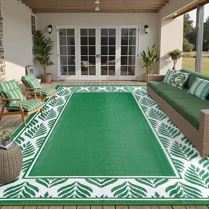 8x10 Patio Waterproof Outdoor Rug Outrside Camping Carpet RV Area Rug Reversible Green Rugs for Deck Entryance Porch Picnic Balcony Beach by GreenHaven Gardens
