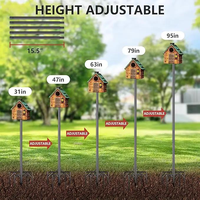Bird Feeder Pole Stand,95 Inch Bird House Pole for Outdoors Heavy Duty,5 Base Prongs Adjustable Birds Feeder Stand for House by GreenHaven Gardens