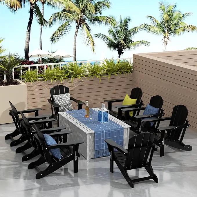 Westin Outdoors Laguna WO Outdoor Adirondack Folding Patio Chairs 8 PCS Set Retro Beach Aesthetic for Backyard, Lawn, Patio, Deck, Garden, Weather Resistant Polyethylene Plastic Lounger (Black) by GreenHaven Gardens