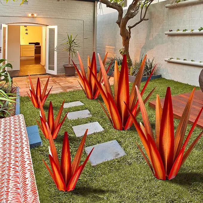 Large Tequila Rustic Sculpture, Rustic Metal Agave Plants for Outdoor Patio Yard, Home Decor Hand Painted Garden Yard Statue, Lawn Ornaments Yard Stakes (Red - L) by GreenHaven Gardens