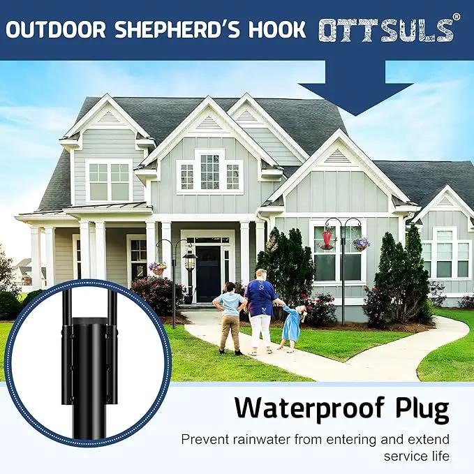 Ottsuls Bird Feeder Pole, 2 Pack 92 INCH Double Shepherds Hooks for Outdoor, Garden Pole with 5 Base Prongs Heavy Duty Planter Hooks for Hanging Plant Baskets, Lantern, Hummingbird Feeder by GreenHaven Gardens