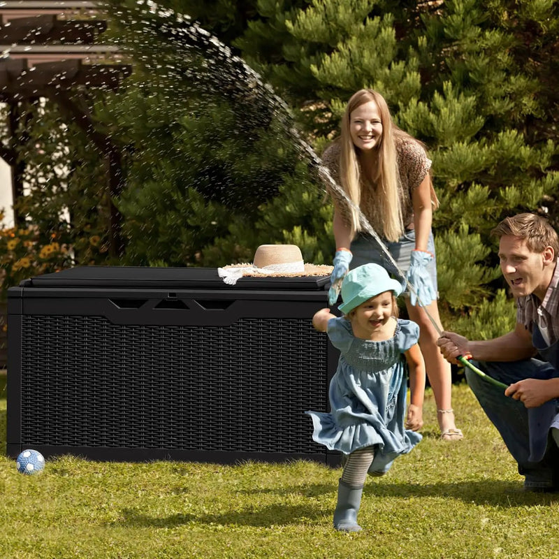 Greesum 100 Gallon Resin Deck Box Large Outdoor Storage Boxes with Cushions for Garden Tools, Patio Furniture Pillows, Pool Supplies, Black by GreenHaven Gardens