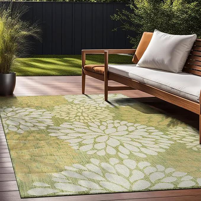 Beverly Rug Outdoor Rug 6x9 Modern Exotic Tropical Leaf Area Rugs for Indoor and Outdoor Patio Deck Porch Garden Water Resistant Washable Outside Carpet (6 x 9 Green) by GreenHaven Gardens