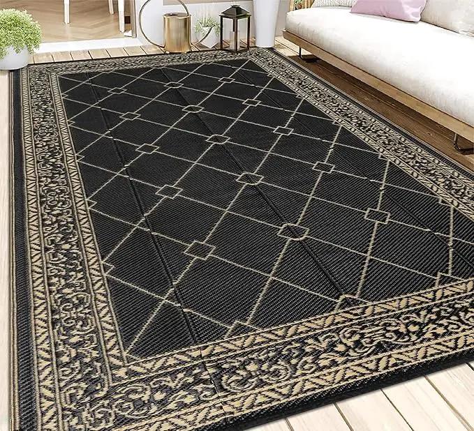 HEBE Outdoor Rug Waterproof 6x9, Reversible Plastic Straw Rug RV Camping Rug, Indoor Outdoor Patio Mat Clearance, Outside Carpet for Porch,Deck,Camper,Balcony,Backyard,Picnic by GreenHaven Gardens