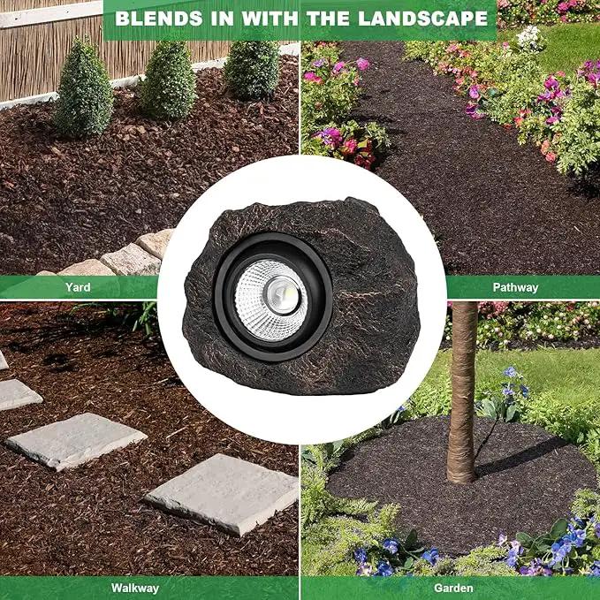 Solar Rock Lights, 2 Pack Outdoor Decorative Garden Spotlights for Pathway, Walkway, Yard, Landscape, Patio (Dark Brown) by GreenHaven Gardens