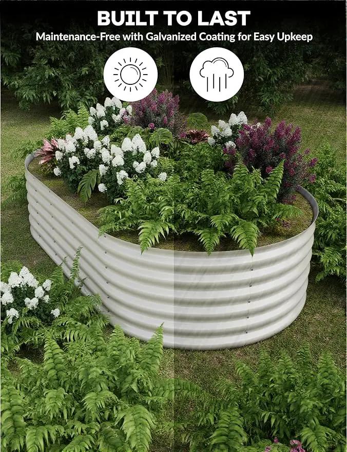 2 Pcs Raised Garden Beds Outdoor 8x4x1.5ft - Galvanized Steel Planter Box for Vegetables, Flowers, Rust-Resistant Garden Box, Easy Assembly Raised Beds, Durable Planters for Outdoor Plants, Beige by GreenHaven Gardens