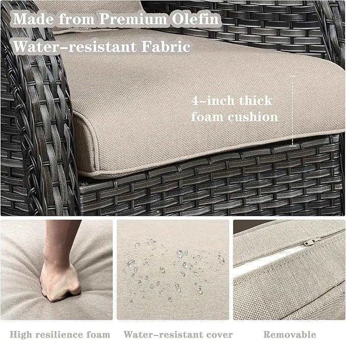 Wicker Outdoor Furniture Patio Furniture Set - 6 Piece Patio Conversation Set with Swivel Rocker Chairs, Rattan Sofa, Ottomans and Coffee Table, Gray Cushion by GreenHaven Gardens