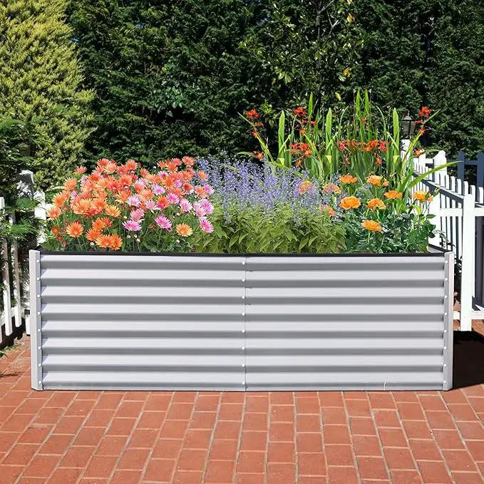 Domi Raised Garden Beds Outdoor, 8x4x2ft Thickening Tall Metal Rectangular Deep Root Box Planter for Vegetables, Flowers, Herbs, and Succulents 2" Deep w/ 456 Gallon Capacity - Silvery by GreenHaven Gardens