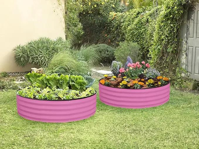 Round Galvanized Raised Garden Bed // 4×4×1 ft (2-Pack) Galvanized Raised Garden Beds Outdoor for Gardening, Vegetables, Flowers // Patented Tool-Free Design Round Planter (Pink) by GreenHaven Gardens