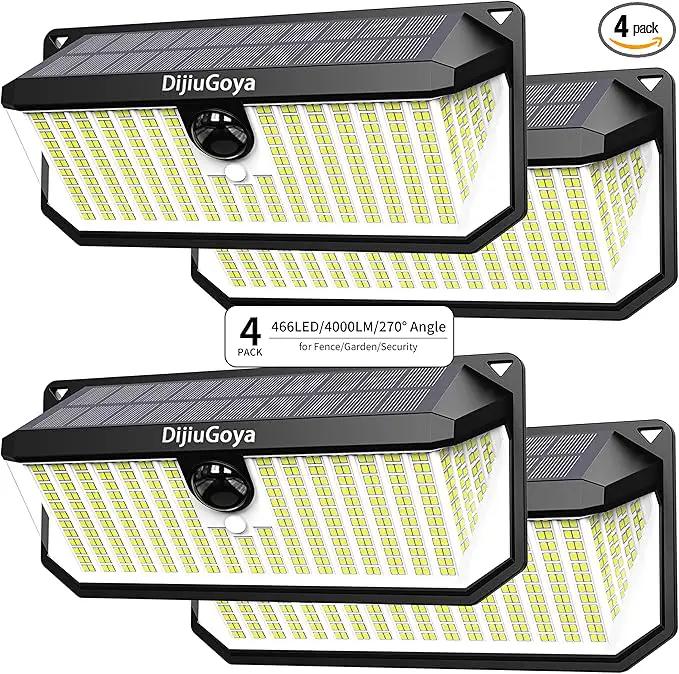 Solar Security Lights, 466 LED 4000 Lm - 270° Motion Sensor, IP68 Waterproof, 3 Lighting Modes, Dusk-to-Dawn Outdoor Flood Light for Fence Garden Backyard Garage - Pack of 4 by GreenHaven Gardens