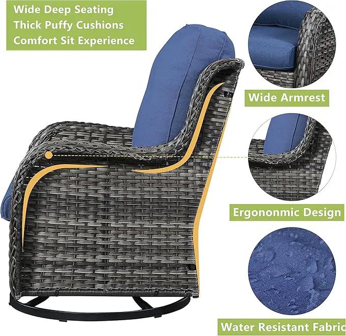 Outdoor Wicker Patio Furniture Set - 5 Piece Rattan Patio Conversation Set with 2 Rocking Swivel Chairs,2 Ottomans and 1 Loveseat for Porch Deck Backyard Garden(Mixed Grey/Blue) by GreenHaven Gardens