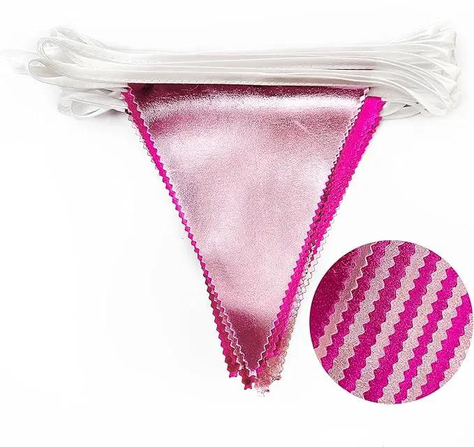 Hot Pink Party Decorations Metallic Fabric Gradient Pink Triangle Pennant Banner Flag Bunting Garland for Women Girl Birthday Retirement Bridal Shower Wedding Baby Shower Bachelorette Party Supplies by GreenHaven Gardens