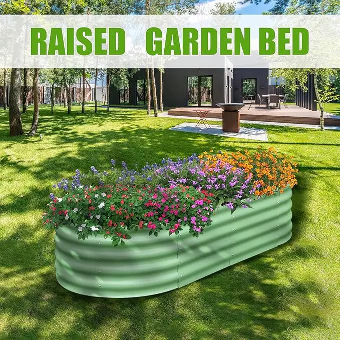SnugNiture Galvanized Raised Garden Bed, 6x3x1.5ft Oval Metal Planter Box for Planting Outdoor Plants Vegetables by GreenHaven Gardens