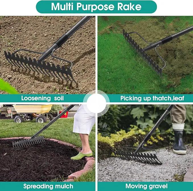 Garden Rake:63 Inch Metal Garden Leaf Rake with 17 Tines, Heavy Duty Bow Rakes for Lawn Yard Leaves Debris Mulch Gravel Thatch Clean,Lawn Care Gardening Landscaping by GreenHaven Gardens