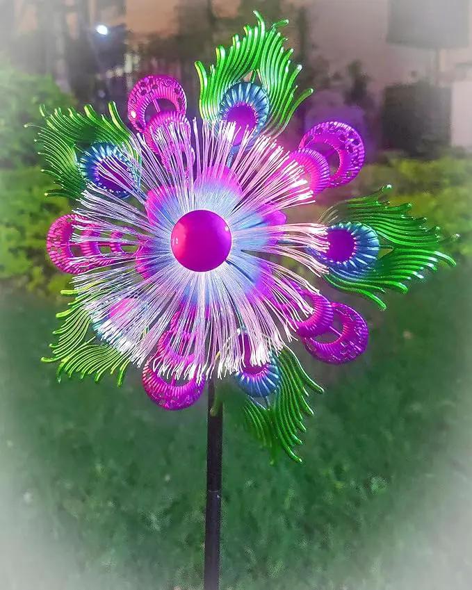 Solar Peacock Wind Spinners for Yard and Garden, 40 Inch Solar Windmill Garden Whirligig Kinetic Spinners Decor for Lawn,Patio&Yard, Metal Whirligigs Purple Wind Spinners Outdoor by GreenHaven Gardens