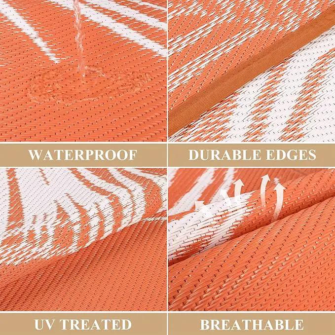 Pauwer Waterproof Outdoor Rug 6x9, Reversible Plastic Straw Patio Camping Rug, Indoor Outdoor RV Mat Carpet for Deck, Camper, Porch, Balcony, Backyard, Picnic, Leaf Orange by GreenHaven Gardens