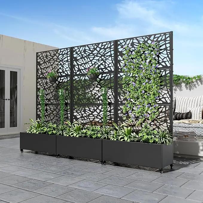 Casaphoria Metal Raised Garden Bed with Trellis and Wheels, 72"x35"x16" Planter Box for Climbing Plants, Vegetables & Vines, Features Drainage Holes and Privacy Screen (Black-Net) by GreenHaven Gardens