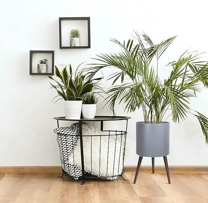 D'vine Dev 14 Inch Planter Pot with Stand, Mid-Century Tall Plant Pot with Legs for Indoor Plants, X-Large, Grey, 88-O-D-3 by GreenHaven Gardens
