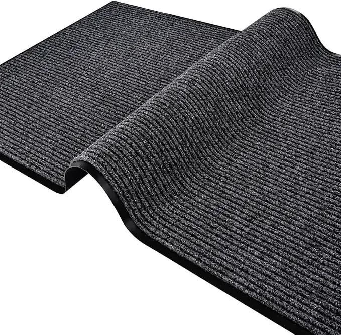 Low Profile Rubber Door Mat, 60x35inch, Heavy Duty, Durable Doormat, Indoor and Outdoor, Waterproof, Easy Clean Shoe Scraper, Home Rug Welcome Mats for Entryway, Patio, Porch, Grey by GreenHaven Gardens