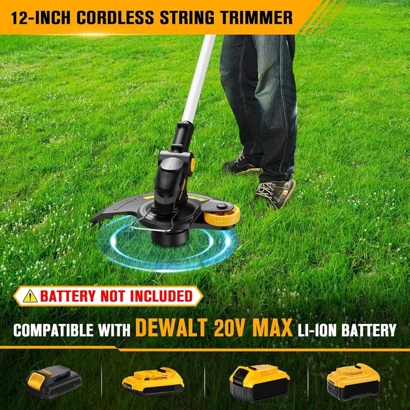Cordless String Trimmer Compatible with Dewalt 20V Battery, 12-Inch Weed Wacker Cordless Auto Line Feed,Electric Weed Eater Battery Powered Grass Trimmer w/6 Line Spools(Tool Only) by GreenHaven Gardens
