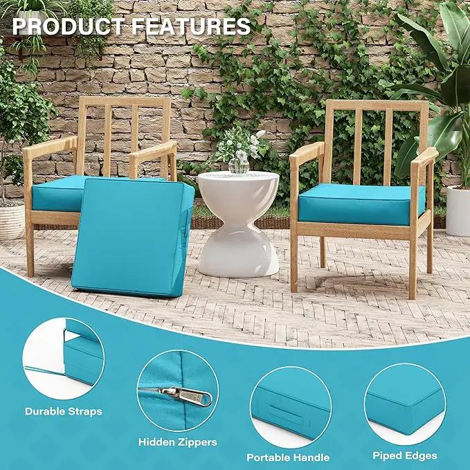 Patio Chair Cushions 19 X 19 X 4 Inch Waterproof Outdoor Seat Cushions for Patio Furniture, Outdoor Sofa Couch Pads with Ties & Handle, Set of 2, Lake Blue by GreenHaven Gardens