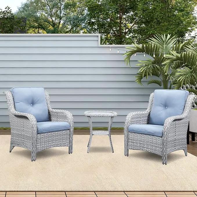 Patio Tables Wicker Side Table - Rattan Coffee Table with Glass Top End Tables for Outdoor Outside Patio Porch Square Light Grey by GreenHaven Gardens
