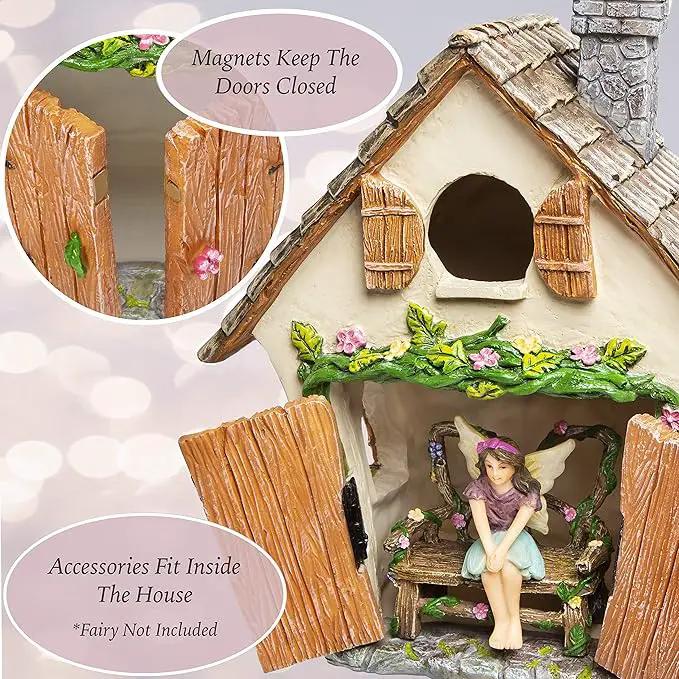 Meadow & Oak Fairy House Kit, Outdoor Fairy Garden Kit for Kids & Adults, Fairy Garden House with Doors That Open & Fairy Garden Accessories, Magical Fairy Garden Set Includes Adorable Accessories by GreenHaven Gardens