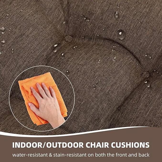 RACE LEAF Patio Chair Cushions 19x19 4 Pack, Thickened Heavy Duty Outdoor Cushions Stain & Water Resistant Non-Slip Ties Tufted (Brown) by GreenHaven Gardens