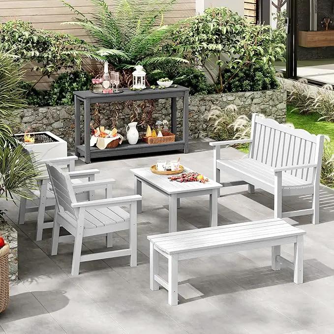 Outdoor Console Table, 48" Weather Resistant HIPS Patio Side Table, 440LBS Weight Capacity, 2-Tier Multifunctional Buffet Bar Storage Organizer for Garden Deck, Gray by GreenHaven Gardens