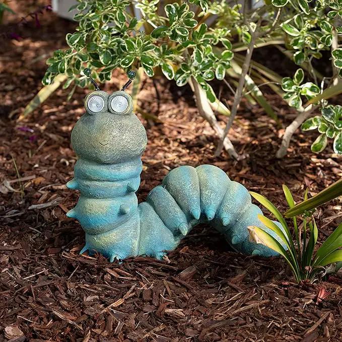 Alpine Corporation FCC121SLR Outdoor Solar Powered Garden Caterpillar Statue with LED Lights, LED Solar Garden Décor, 16" by GreenHaven Gardens