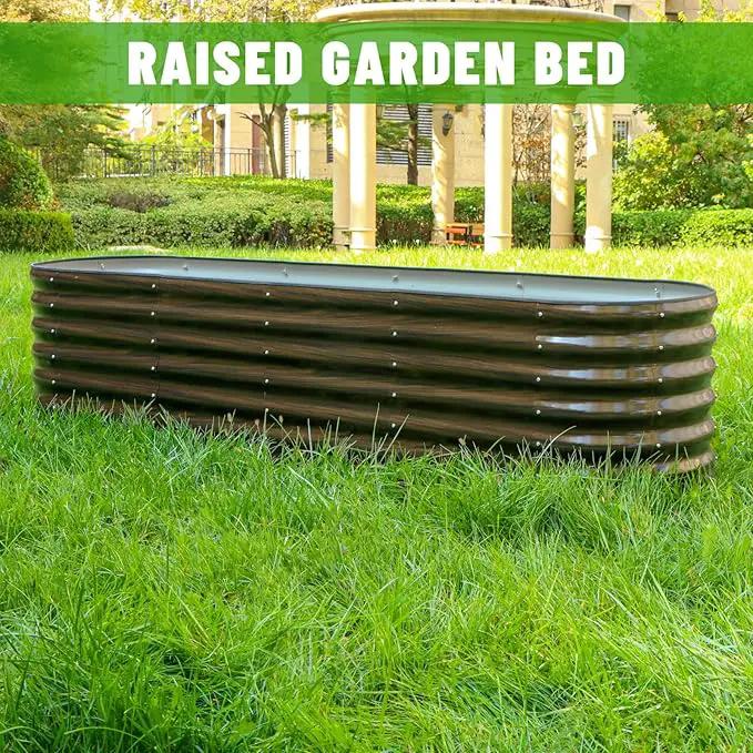 SnugNiture 8x2x2ft Raised Garden Bed Kit, 24" Tall Outdoor Metal Raised Planter Box for Planting Plants Vegetables Flowers Fruits, Brown by GreenHaven Gardens