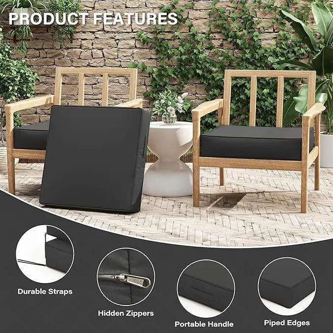 Patio Chair Cushions 24 X 24 X 5 Inch Waterproof Outdoor Seat Cushions for Patio Furniture, Outdoor Sofa Couch Pads with Ties & Handle, Set of 2, Grey by GreenHaven Gardens