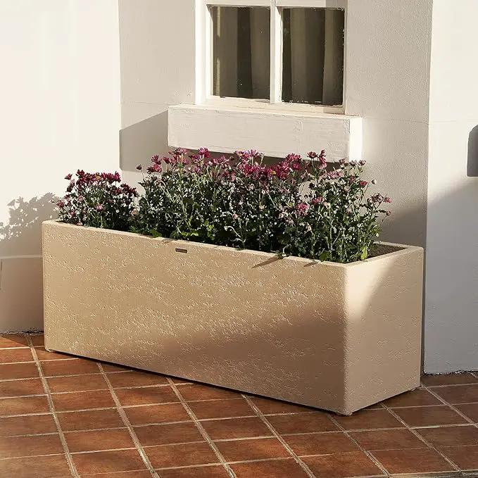42 Inch Rectangular Concrete Planter（42Lx14Wx15H，58 Pounds）,Durable All-Weather Use with Drainage Holes,Large Rectangular Planter for Outdoor Indoor Plants by GreenHaven Gardens